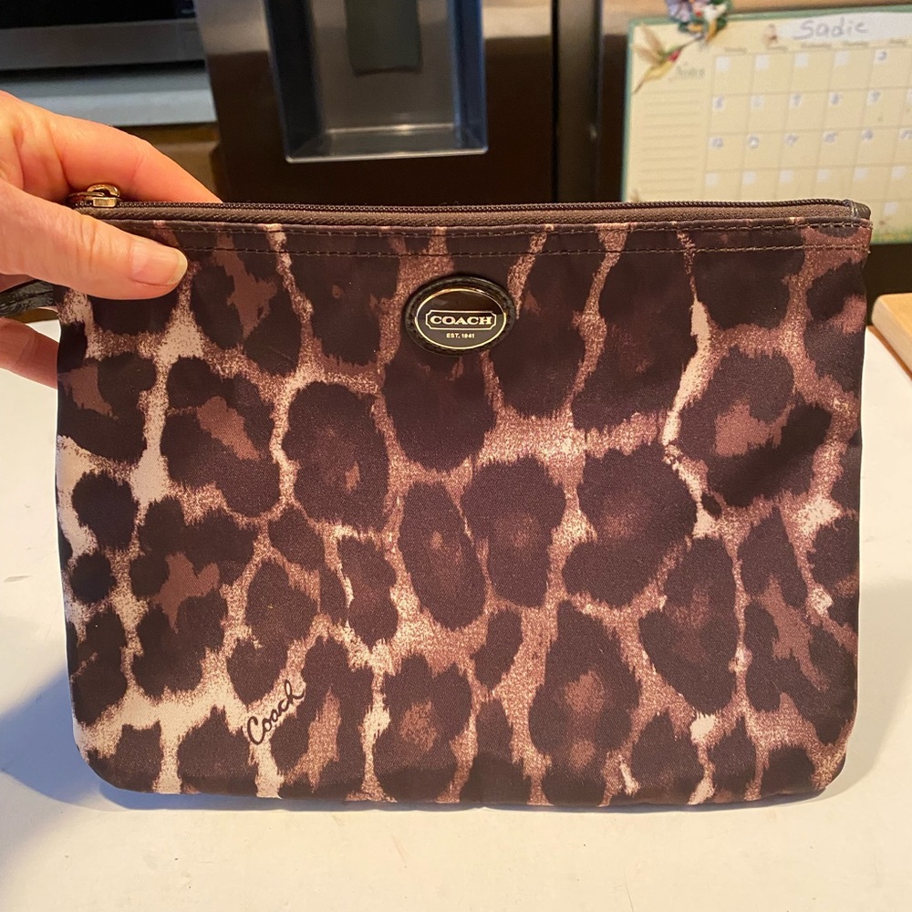 Coach Ocelot Brown Sateen Patent Leather Attachable Pouch